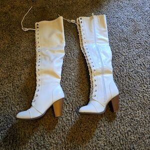 White Knee-High Lace-Up Boots